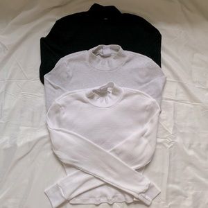 aritzia TNA waffle cropped mock neck bundle